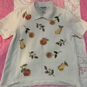 Alfred Dunner White Polo with Fruit Embroidery
